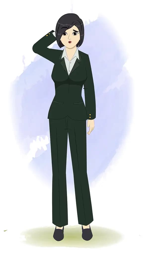 A confused business woman animated cartoon character aka ariya
