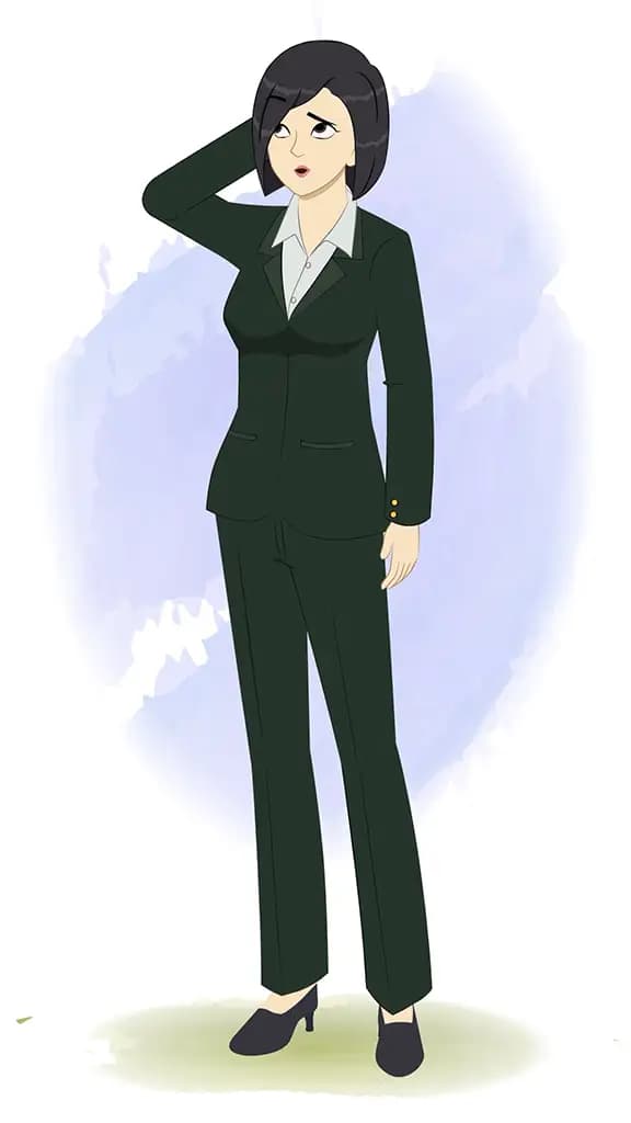 A confused business woman animated cartoon character aka ariya 3/4