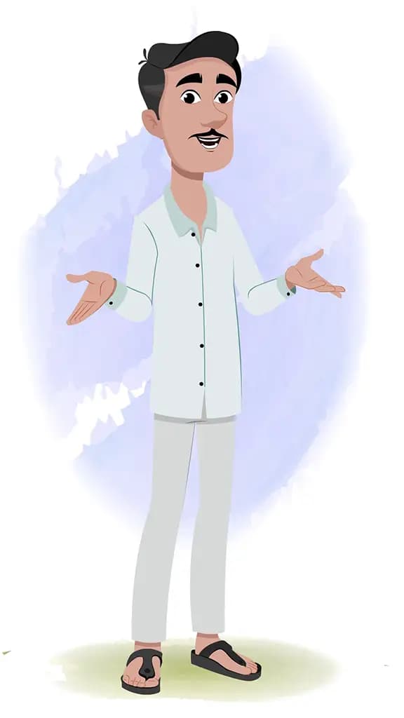 An Indian man talking animated cartoon character aka ram chandra 3/4