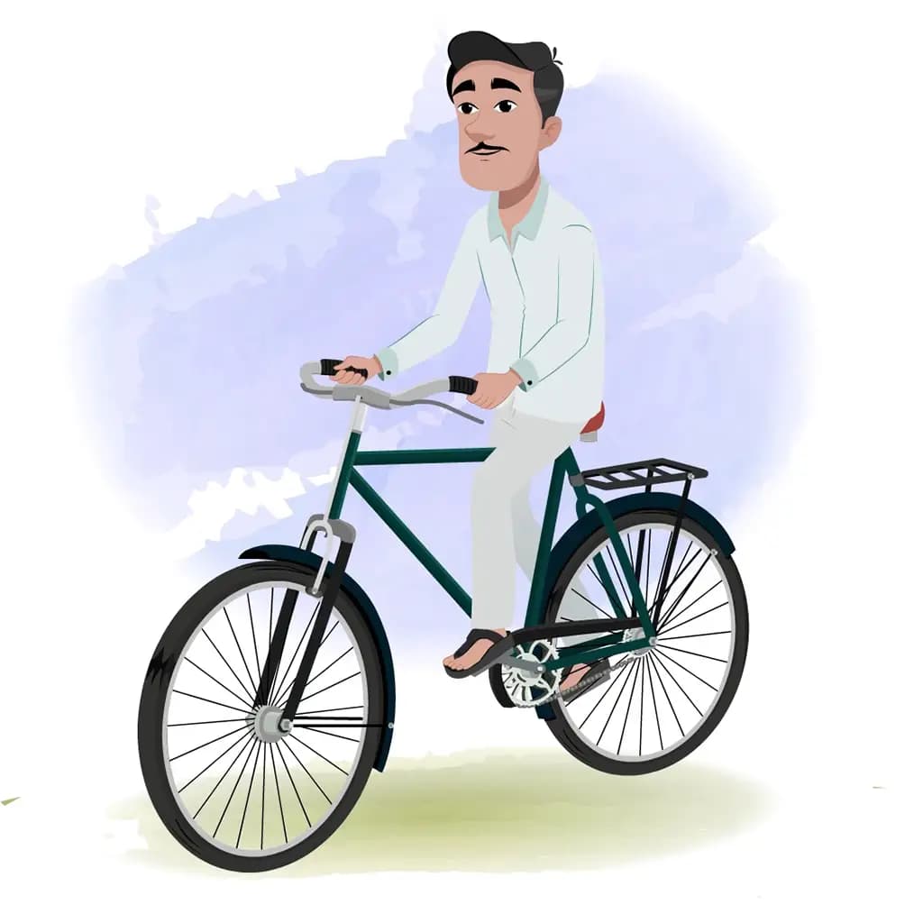 An Indian man riding bicycle animated cartoon character aka ram chandra