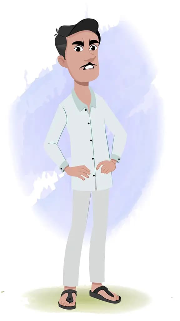 An angry indian man animated cartoon character aka ram chandra 3/4