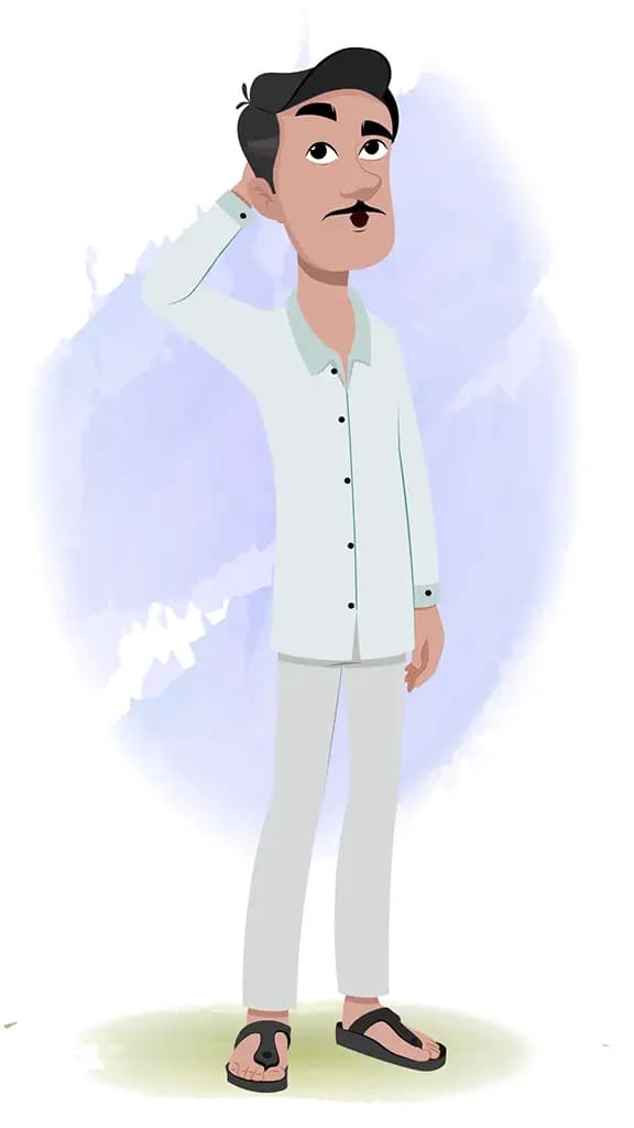 A confused indian man animated cartoon character aka ram chandra 3/4