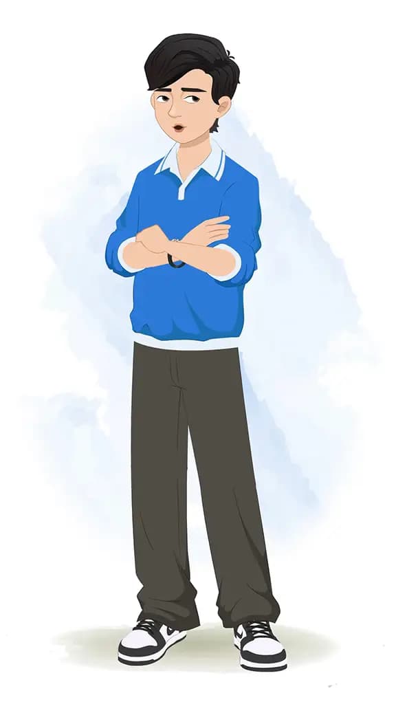 An annoyed Korean young boy animated cartoon character AKA Michael 3/4