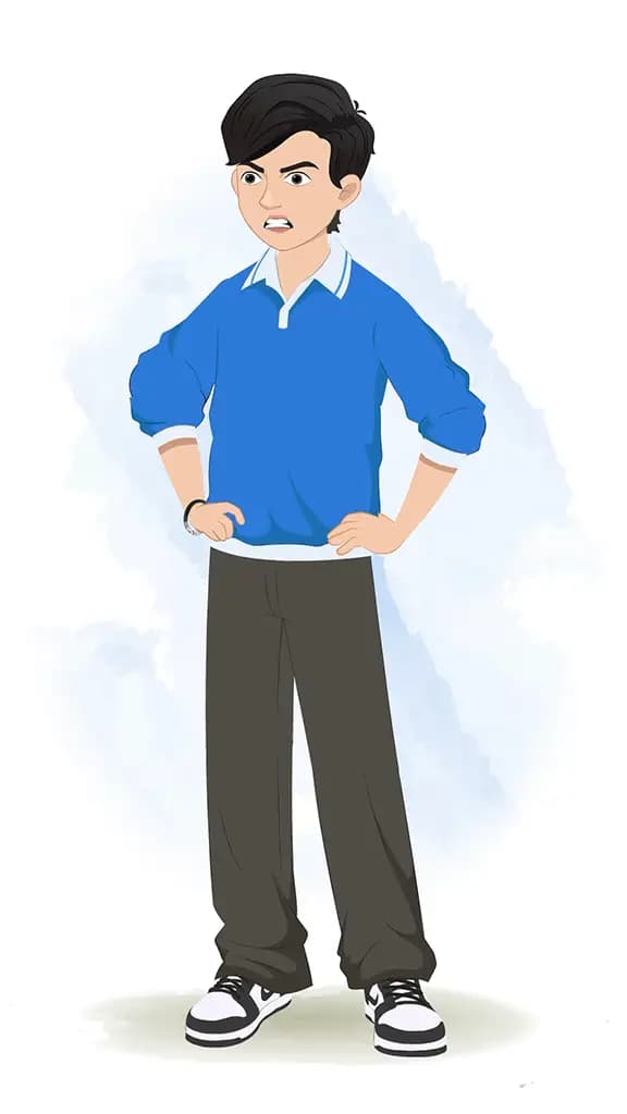 An angry Korean young boy animated cartoon character AKA Michael 3/4