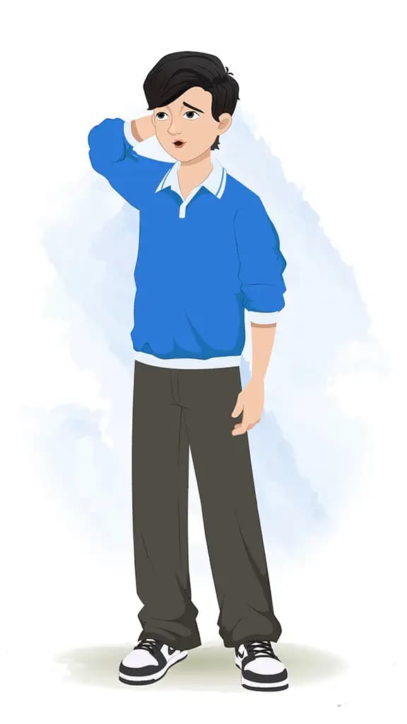 A confused Korean young boy animated cartoon character AKA Michael 3/4