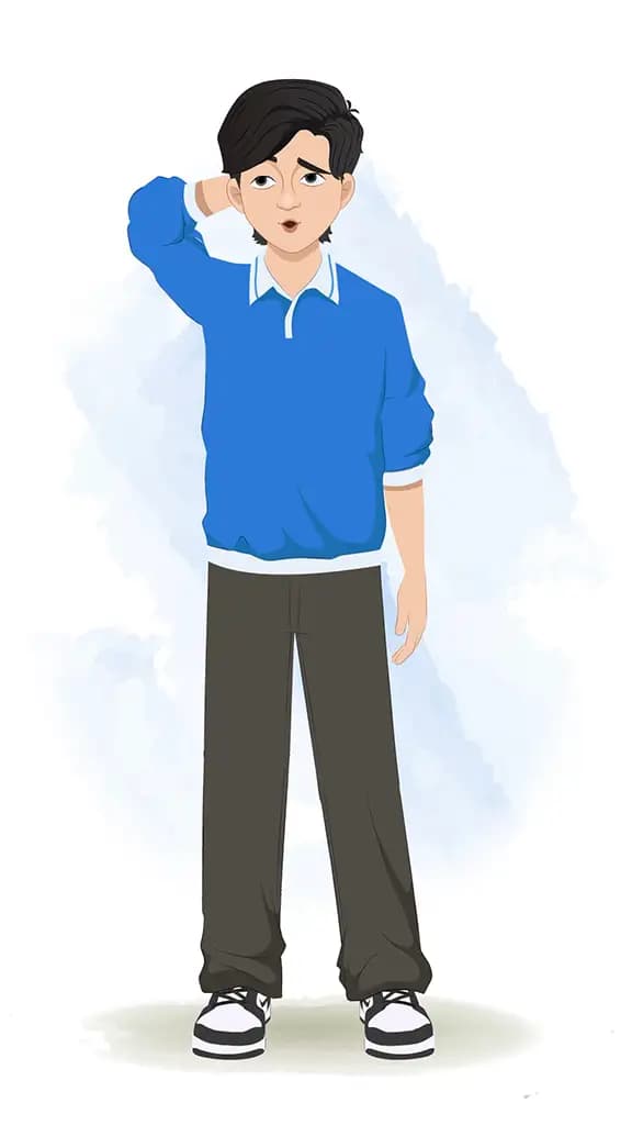 A confused Korean young boy animated cartoon character AKA michael