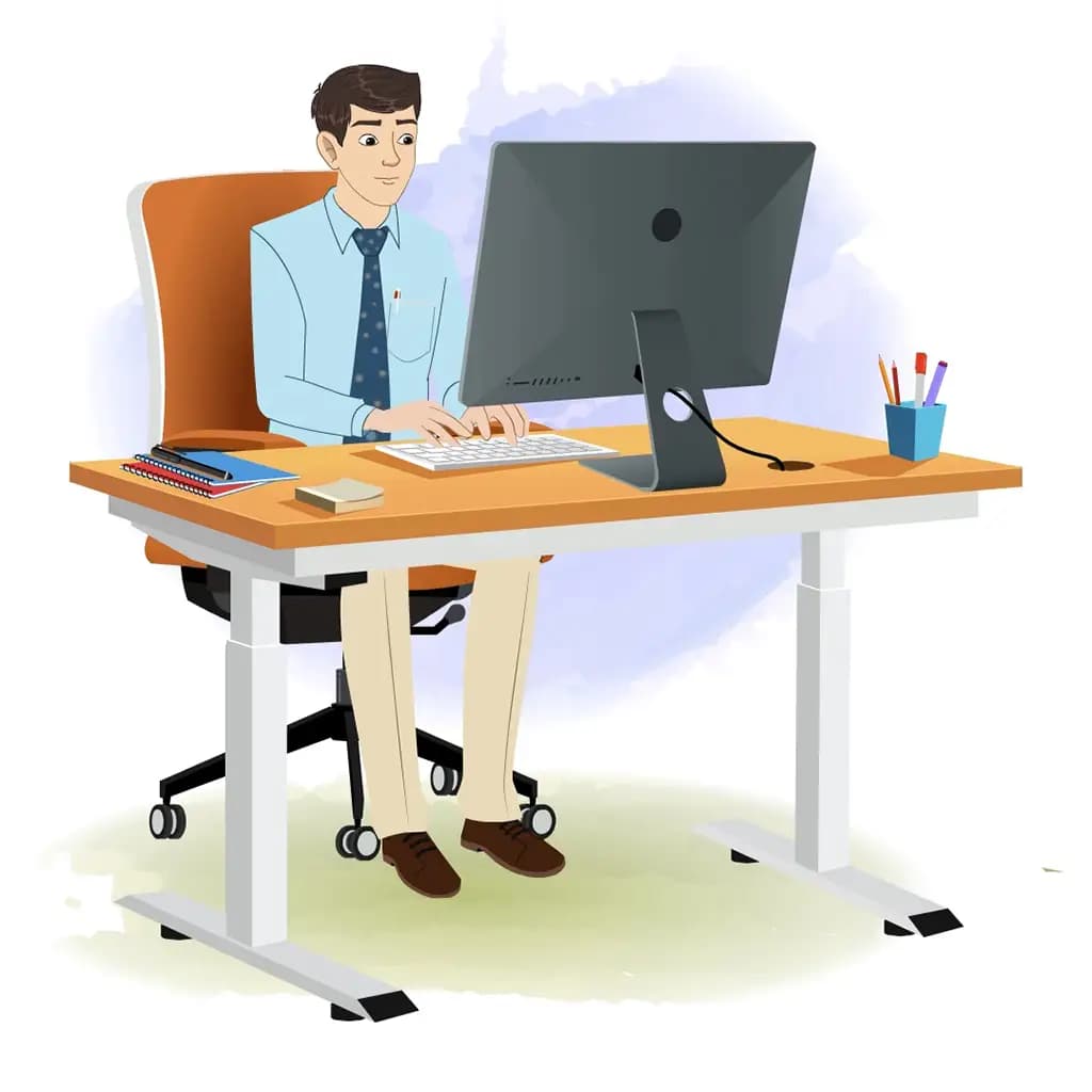 An office worker animated cartoon character working on a computer aka Jake