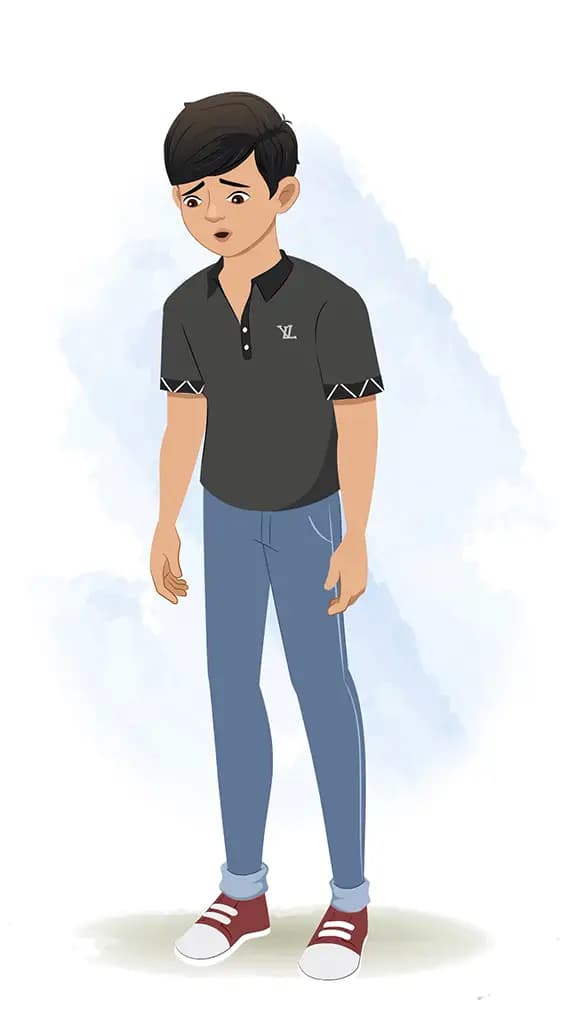 An Indian teenage boy sad animated cartoon character AKA mannu 3/4