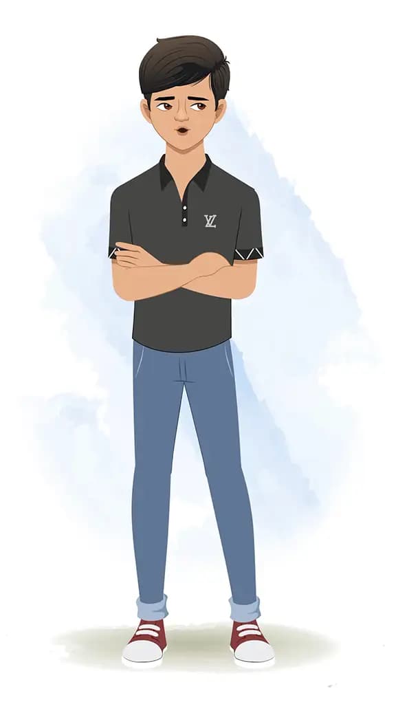 An annoyed Indian teenage boy animated cartoon character AKA mannu