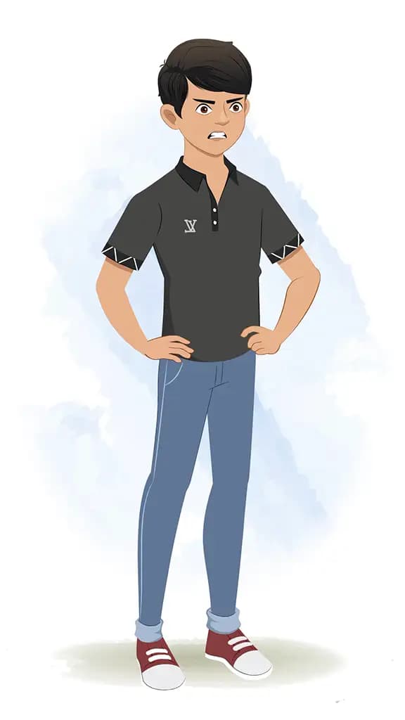 An angry Indian teenage boy animated cartoon character AKA mannu 3/4