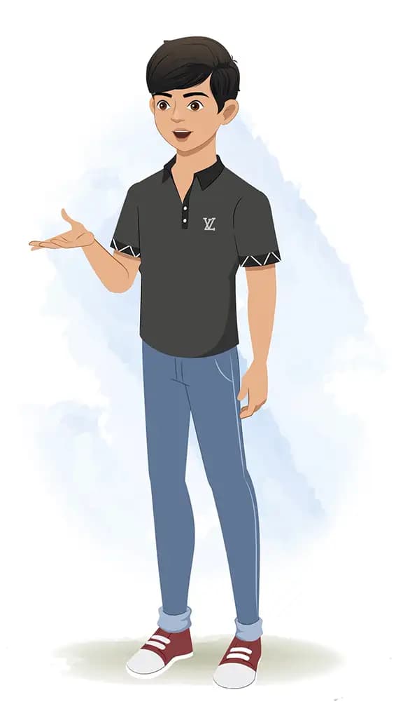 An Indian teenage boy talking animated cartoon character AKA mannu 3/4