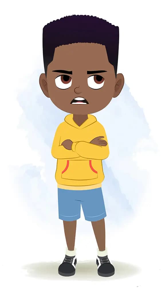An annoyed black boy animated cartoon character aka uzi