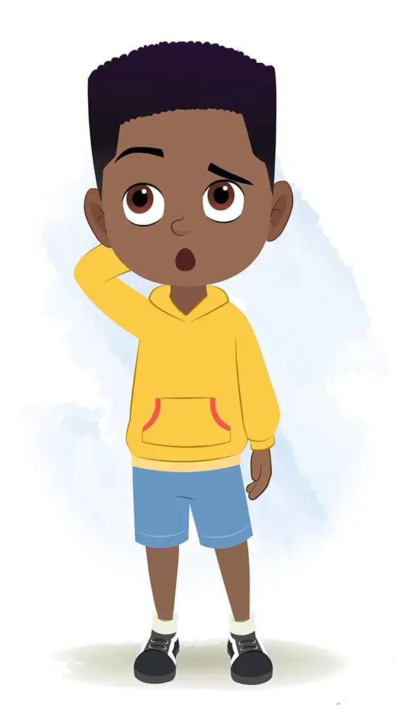 A confused black boy animated cartoon character aka uzi