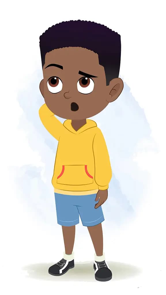 A confused black boy animated cartoon character aka uzi 3/4