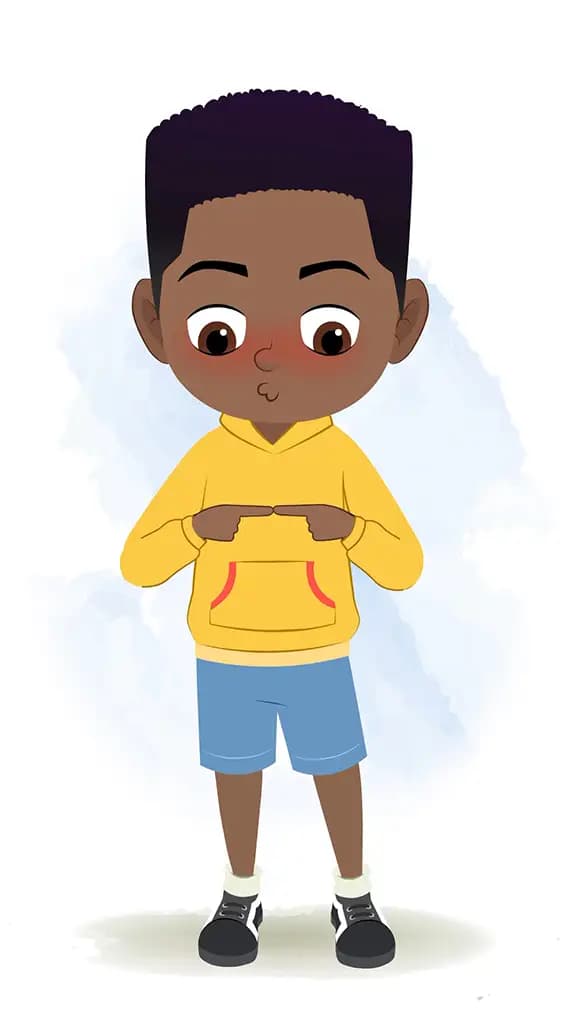 A nervous black boy animated cartoon character aka uzi