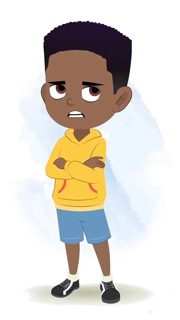 An angry black boy animated cartoon character aka uzi 3/4