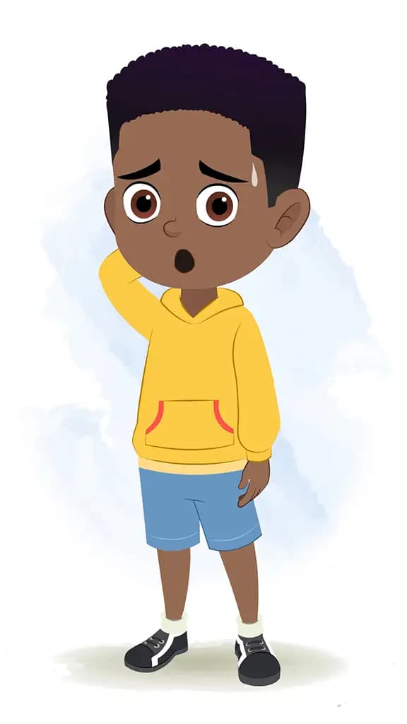 A nervous black boy animated cartoon character aka uzi