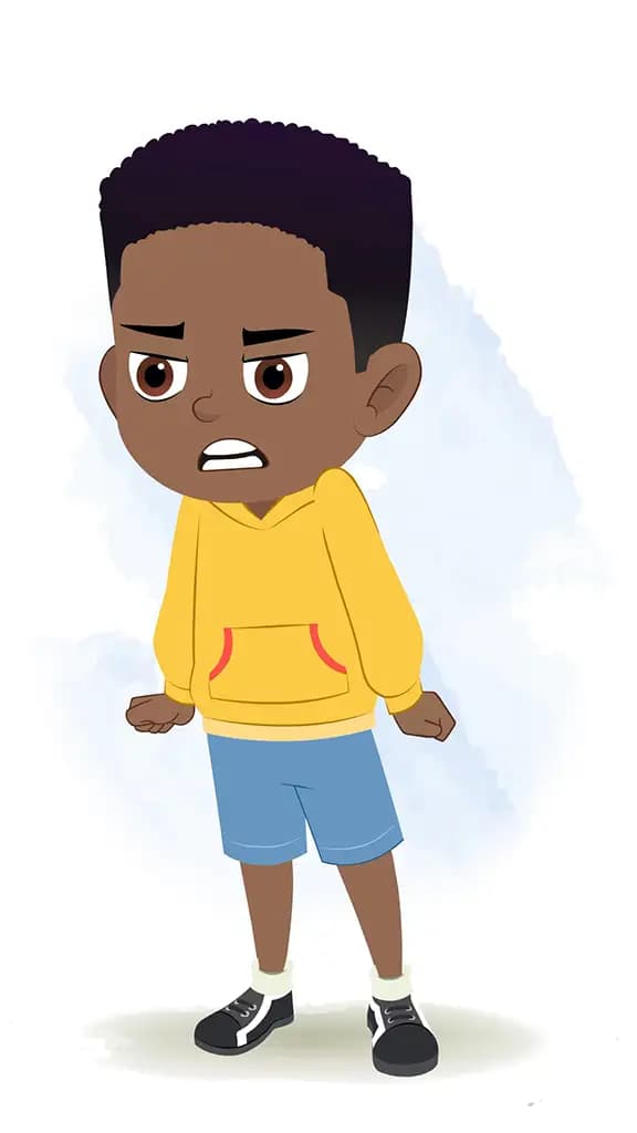 An angry black boy animated cartoon character aka uzi 3/4