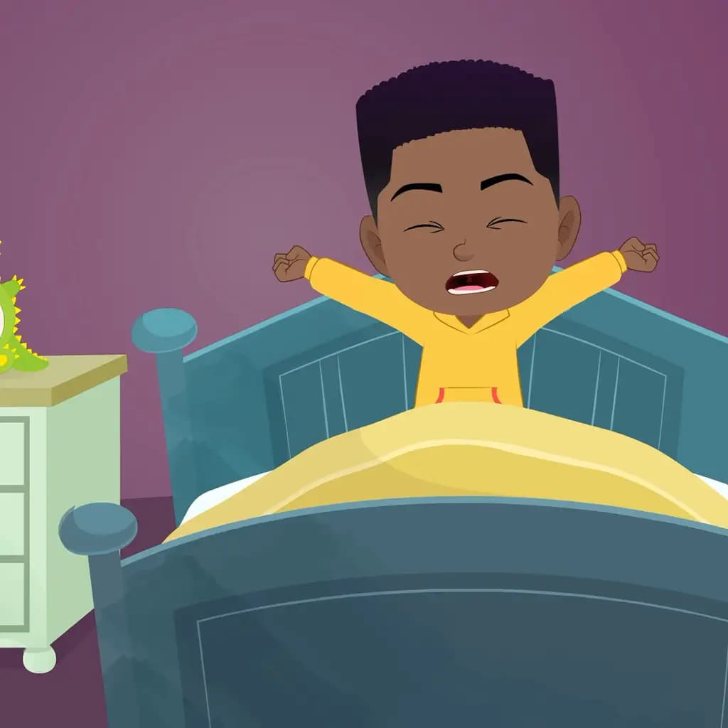 A cute boy animated cartoon character waking up in morning aka uzi