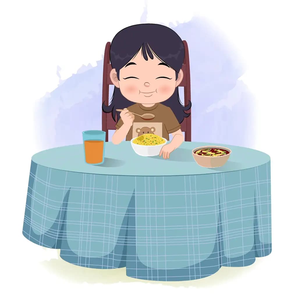 A little girl eating animated vector cartoon character, image size:1024x1024
