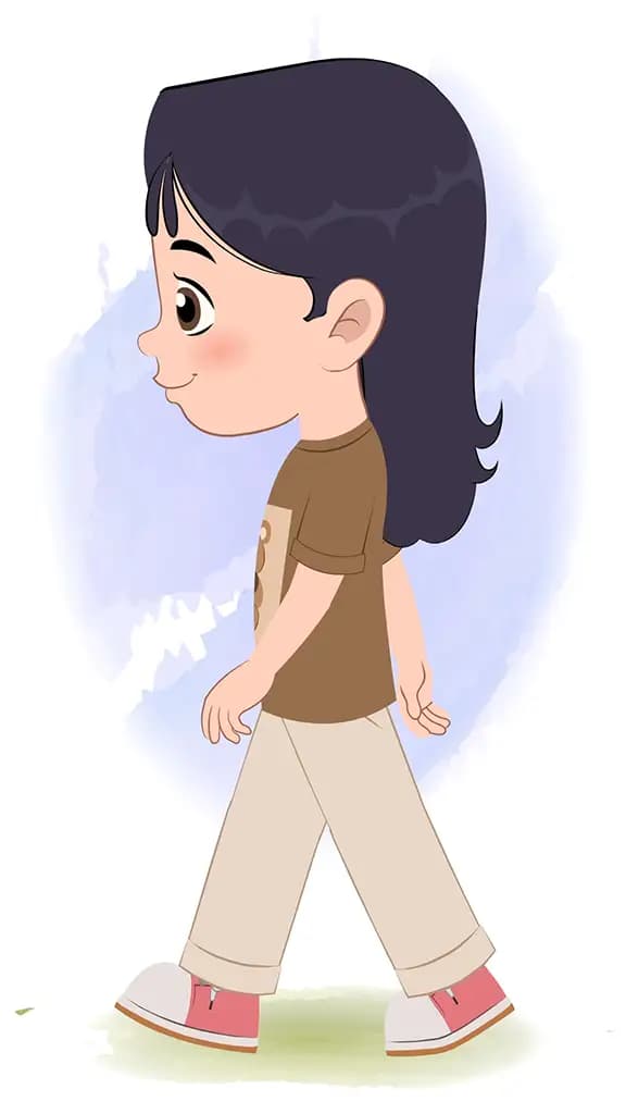 A little girl walking animated vector cartoon character aka sai