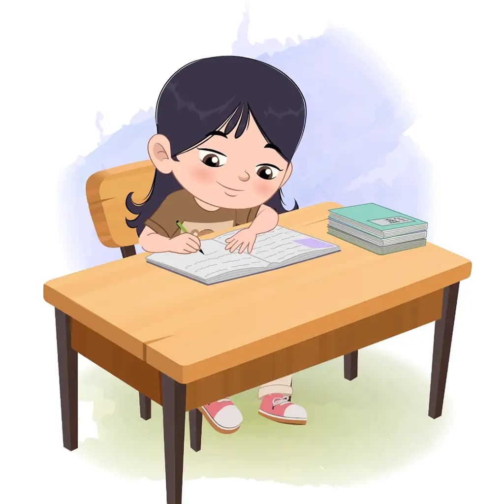 A little girl writing on paper animated vector cartoon character aka sai