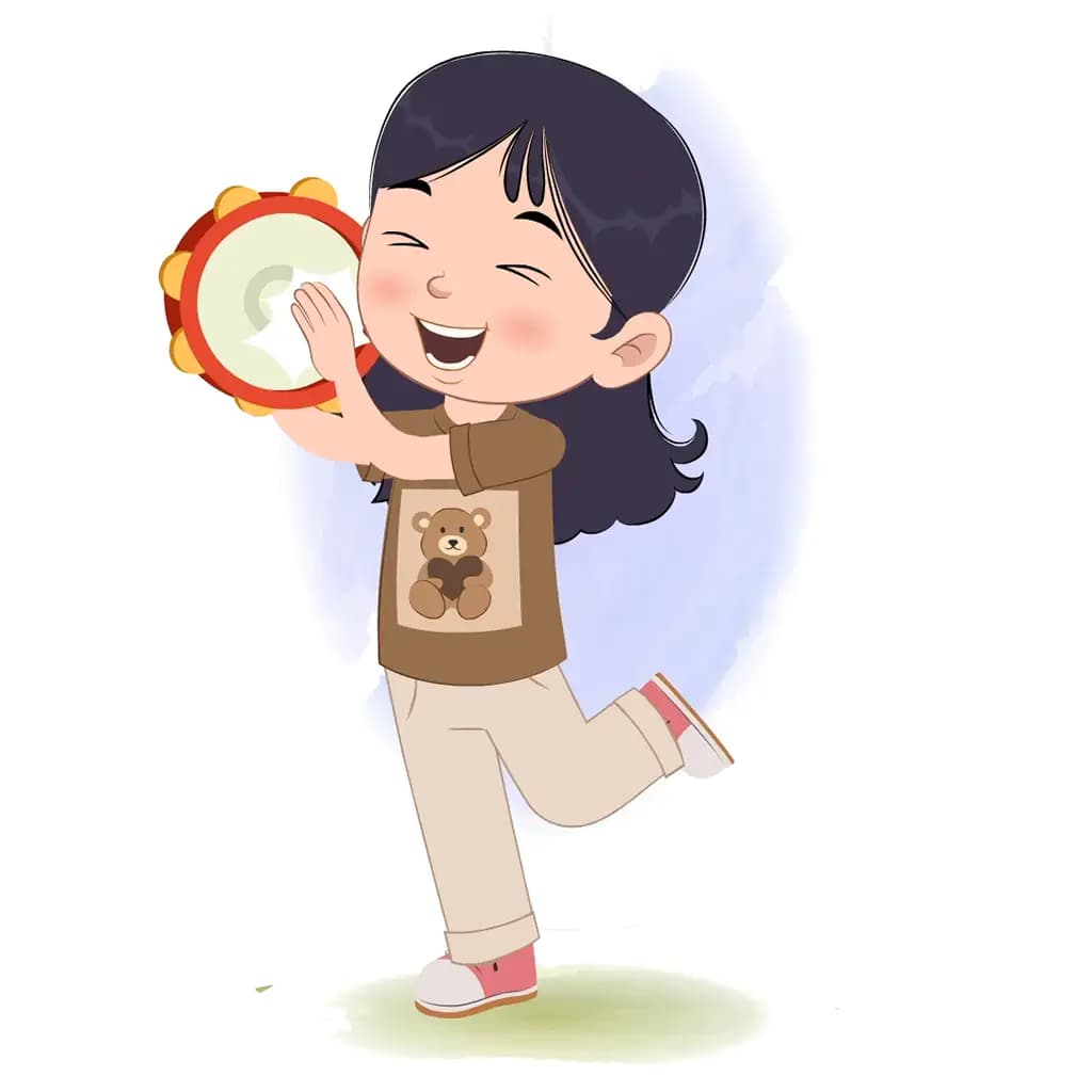 A girl playing tambourine animated vector cartoon character aka sai