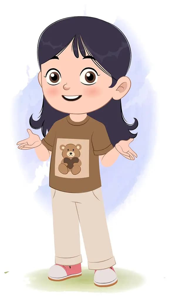 A little girl talking animated vector cartoon character AKA sai
