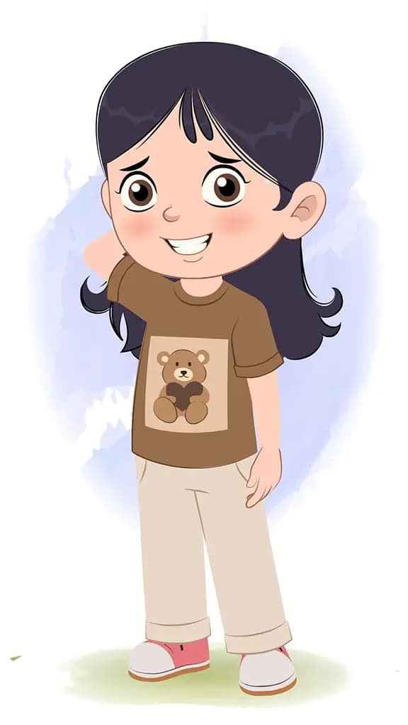 A little nervous girl animated vector cartoon character aka sai