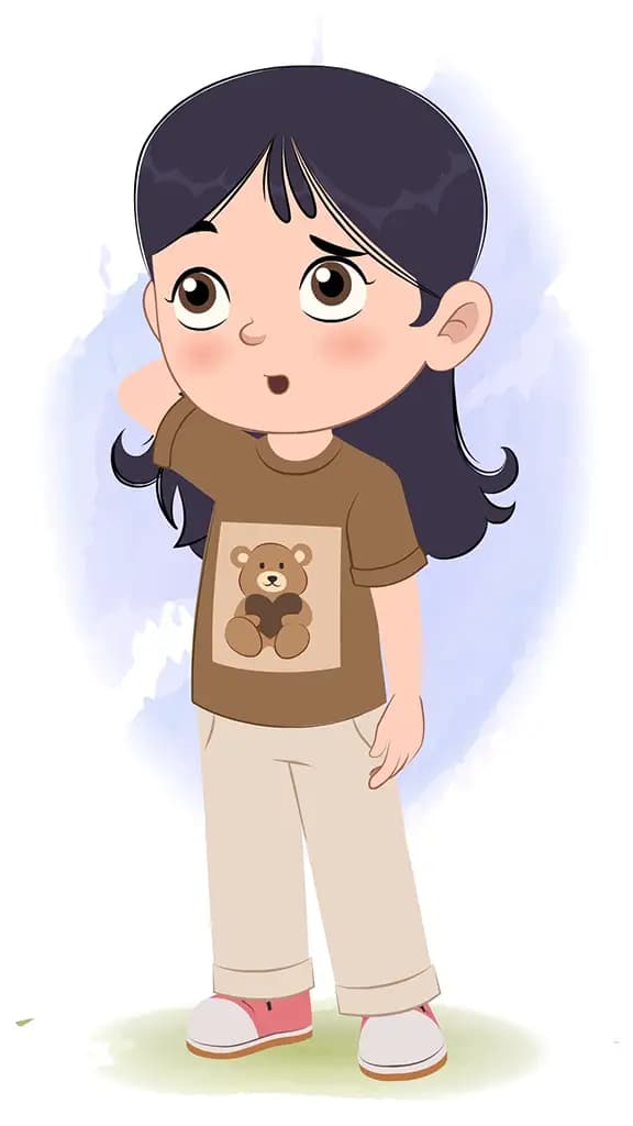 A little confused girl animated vector cartoon character aka sai