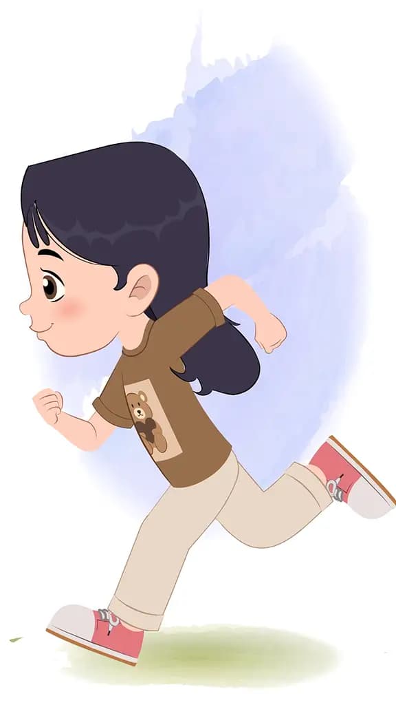 A little girl side running animated vector cartoon character AKA Sai
