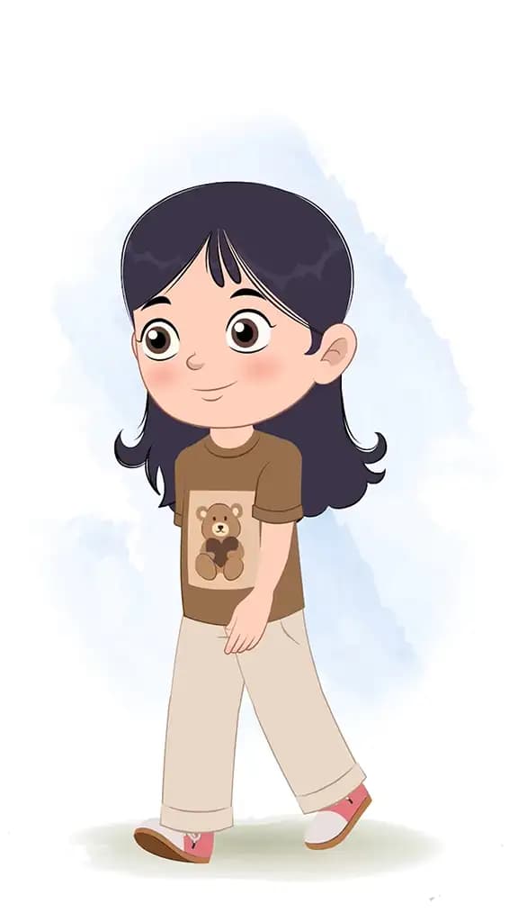 A little girl walking animated character cartoon vector AKA Sai
