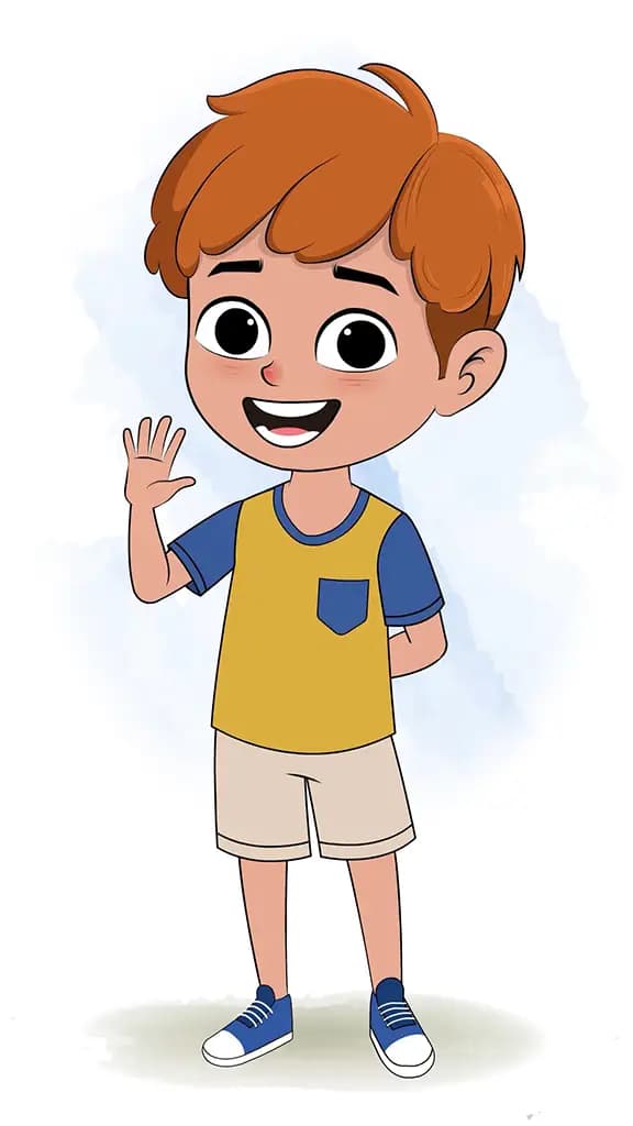 A red hair boy saying hello animated cartoon character aka leo