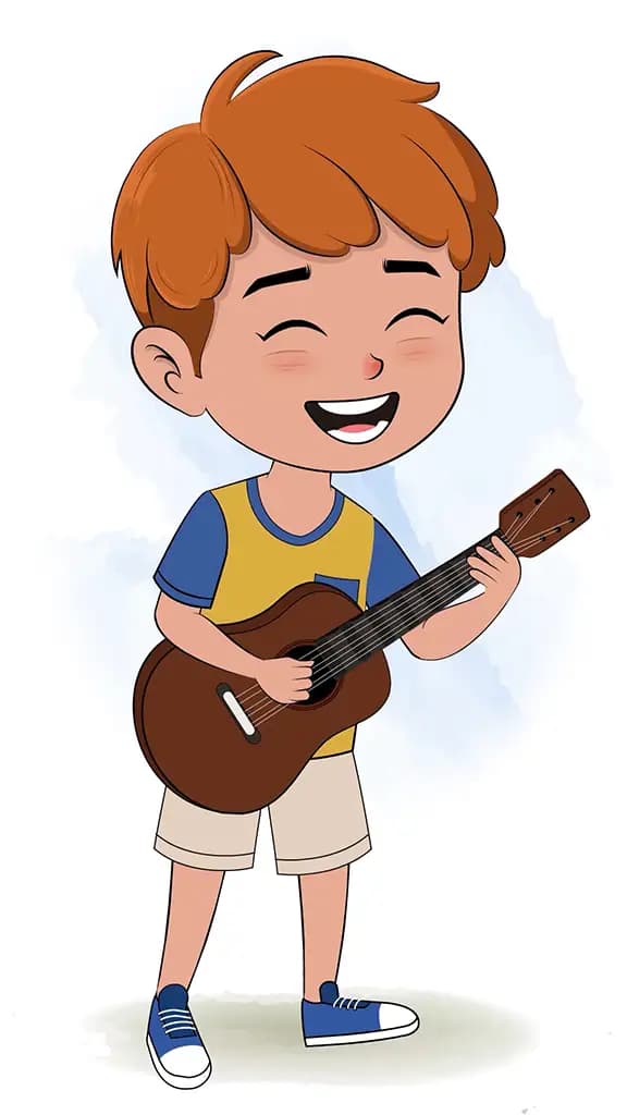 A red hair boy playing guitar animated cartoon character aka leo