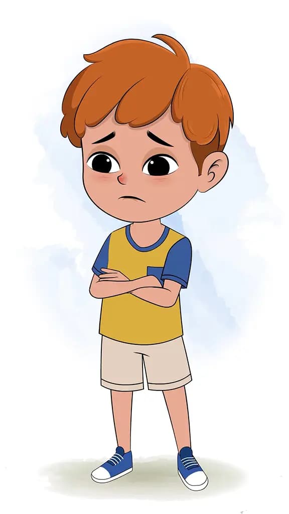 A red hair boy sad animated cartoon character aka leo 3/4