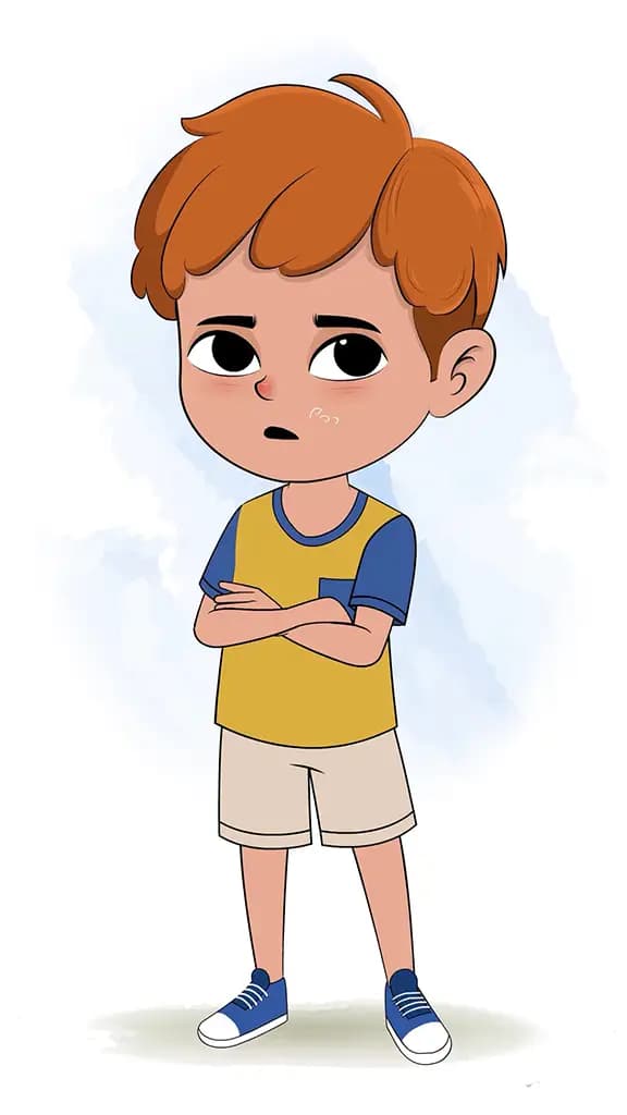 An annoyed red hair boy animated cartoon character aka leo 3/4