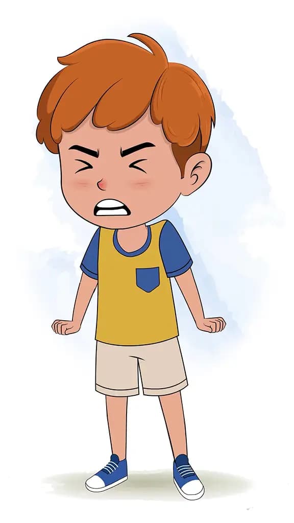 An angry red hair boy animated cartoon character aka leo 3/4