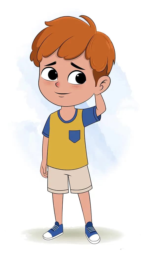 A confused red hair boy animated cartoon character aka leo 3/4