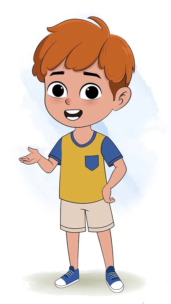 A red hair boy talking animated cartoon character aka leo 3/4