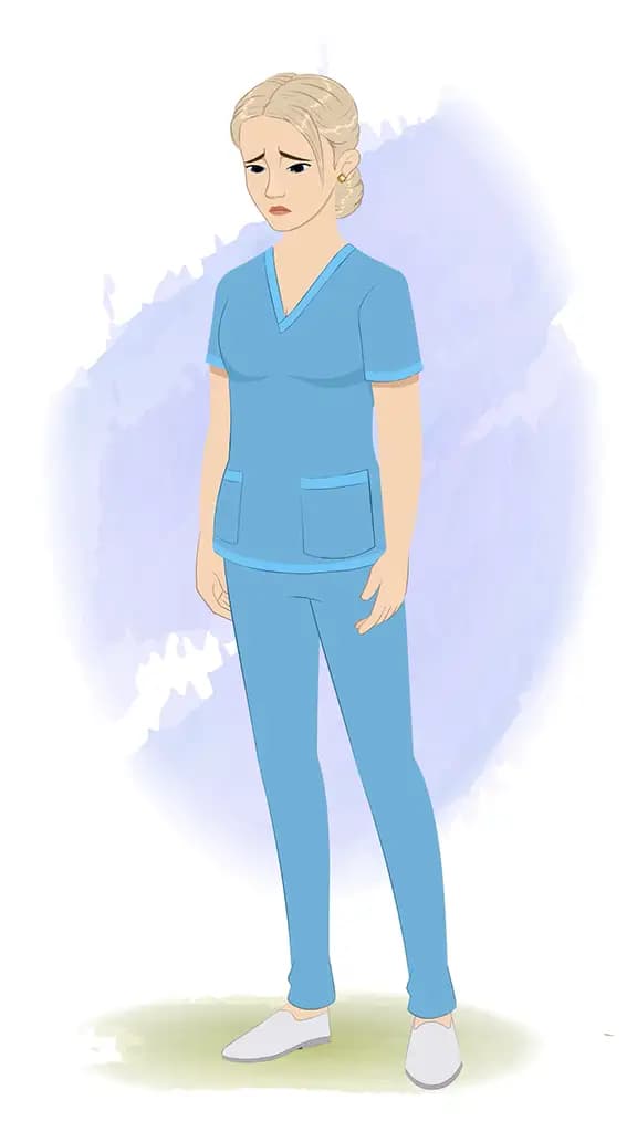 A beautiful female sad nurse animated cartoon character aka amy 3/4