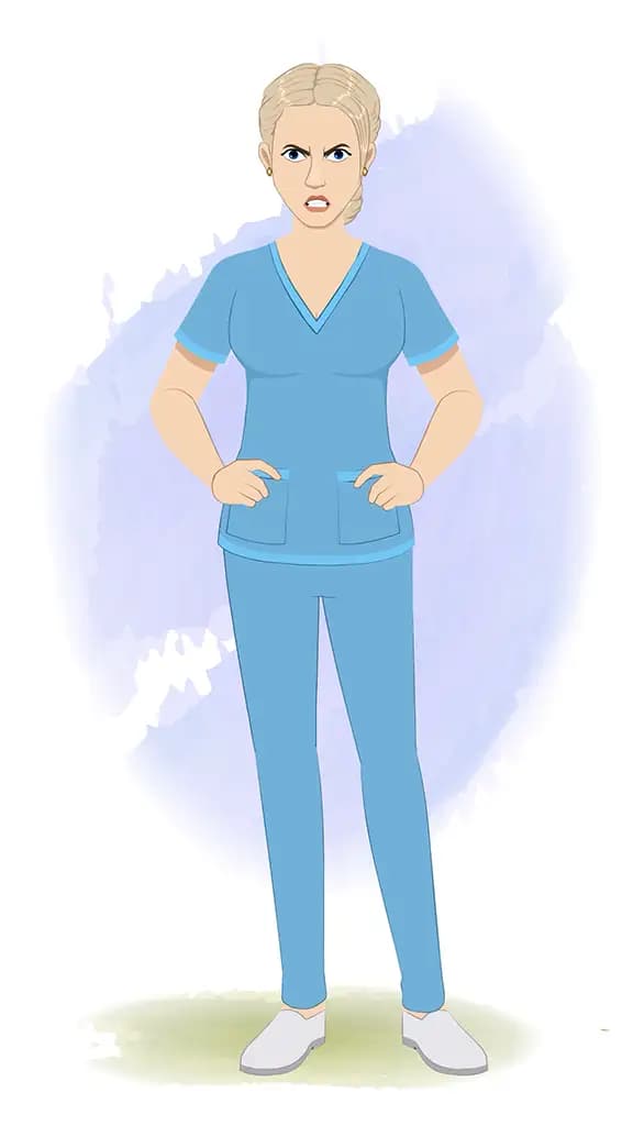 A beautiful female angry nurse animated cartoon character aka amy