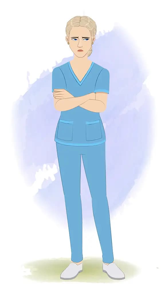 A beautiful female annoyed nurse animated cartoon character aka amy