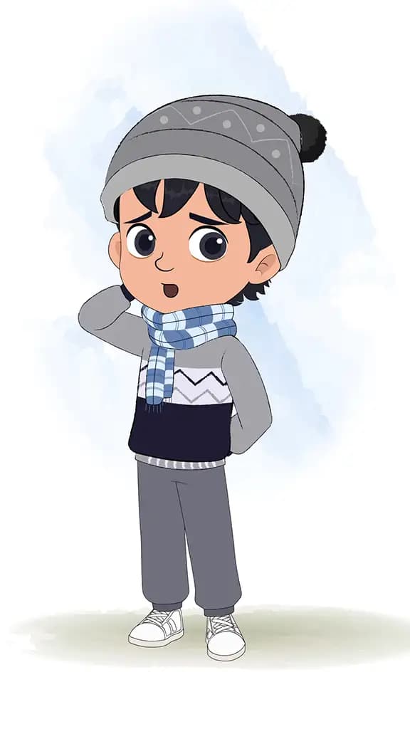 A confused Little boy animated cartoon character aka ansh 3/4