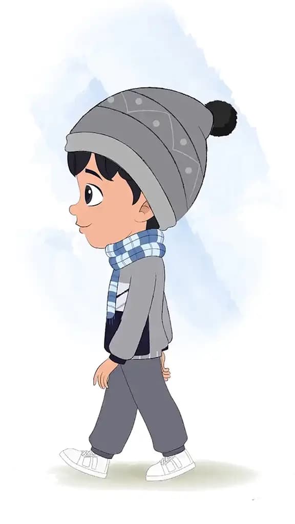 A little boy walking side view animated cartoon character aka ansh