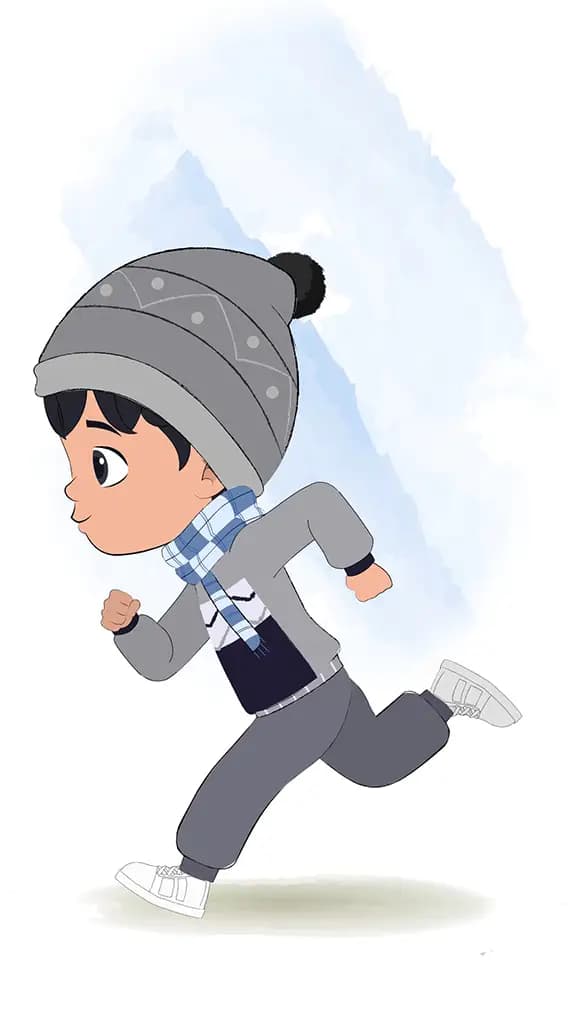 A little boy running fast side view animated cartoon character aka ansh