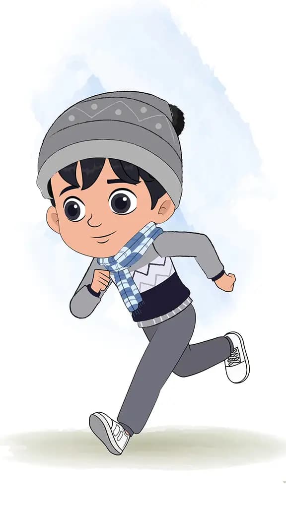 A little boy running three quarter view animated cartoon character aka ansh
