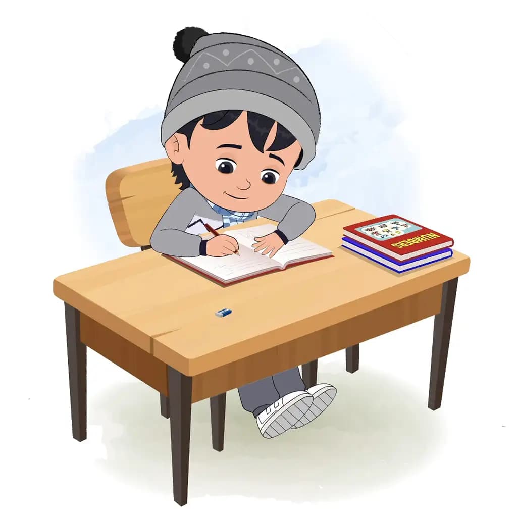 A little boy doing homework and sitting on the table animated cartoon character aka ansh