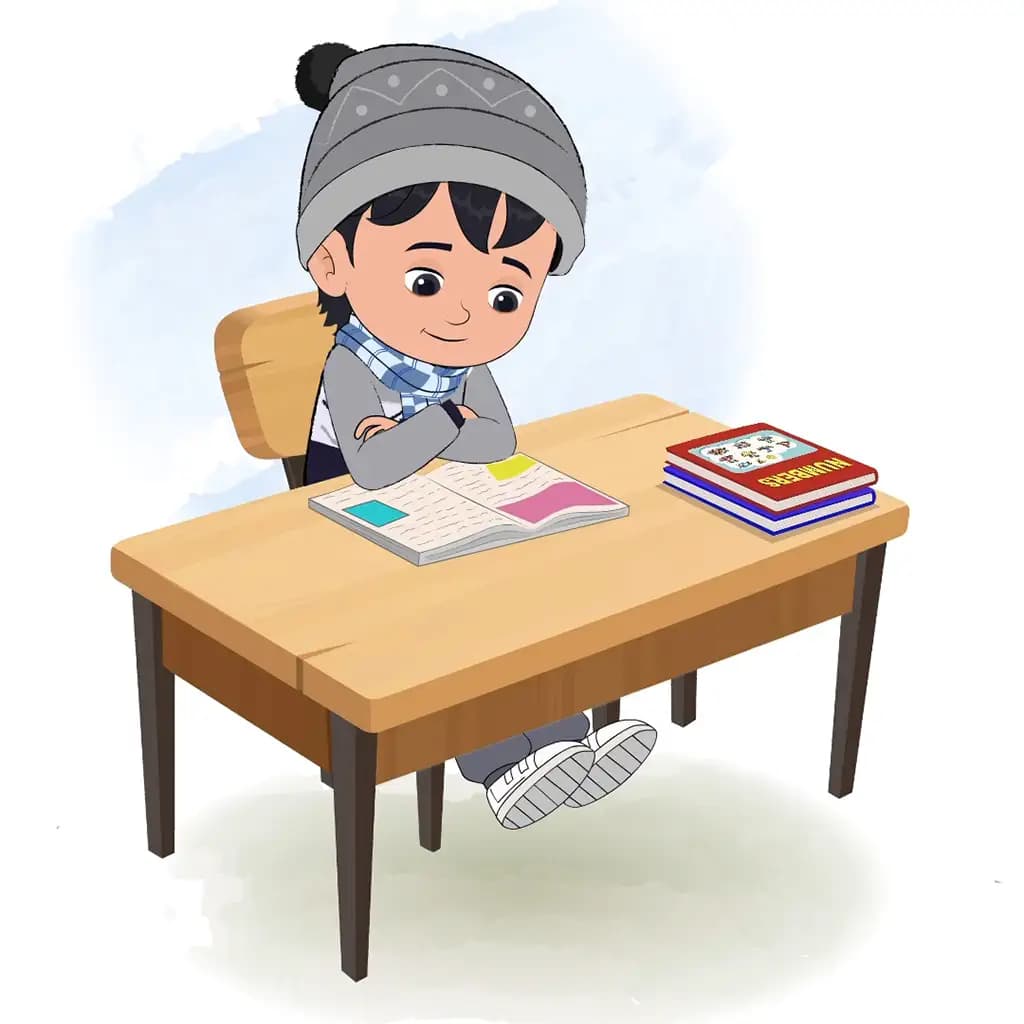 A little boy reading a book and sitting on the table animated cartoon character aka ansh