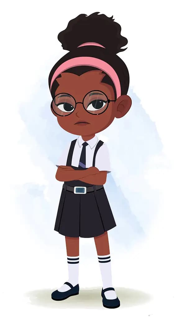 A cute black annoyed school girl animated cartoon character aka misti 3/4