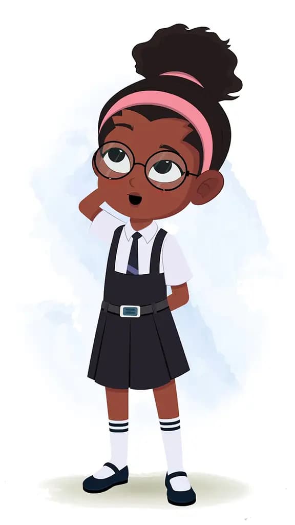 A confused cute black school girl animated cartoon character aka lavy 3/4